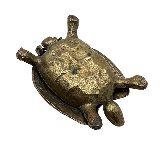 Vintage Brass Turtle Trinket Box Colorful Enamel Mosaic Shell Cottagecore Boho - Picture 4 of 12
